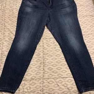 Nine West ultra skinny plus size ankle jeans. Dark and dristressed.